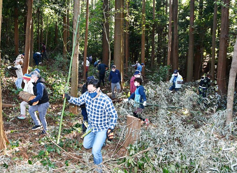 並木城の整備を行う参加者ら＝多古町