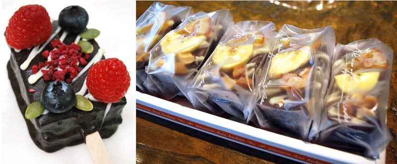 小学生チームが考案したぺろぺろケーキ（左）、中学生チームが考案したブラウニー