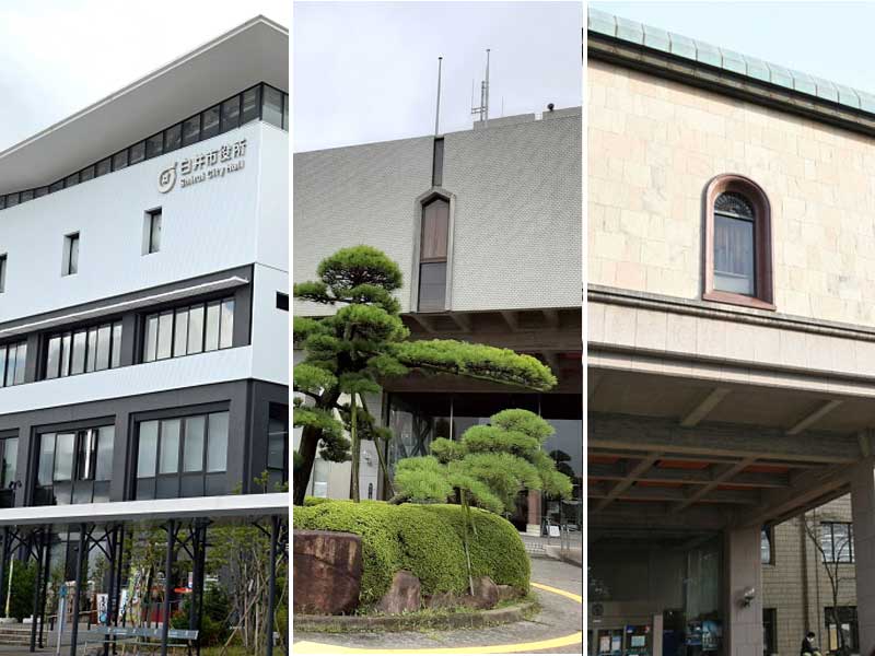 (左から)白井市役所、印西市役所、栄町役場