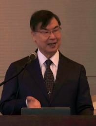 <p>　愛知県がんセンターで講演する坂口志文さん＝２３日午後、名古屋市</p>