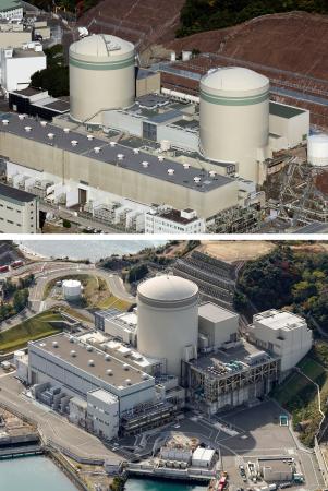 <p>　関西電力高浜原発の（上右から）１号機、２号機。下は関西電力美浜原発３号機</p>
