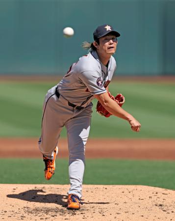 <p>　アスレチックス戦に先発し、５回２／３を投げ３安打無失点でメジャー初勝利を挙げたアストロズ・今井＝サクラメント（共同）</p>