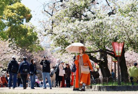 <p>　大阪市北区の造幣局で開かれた「特別観桜会」で、桜を楽しむ人たち＝８日午前</p>