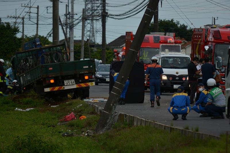 下校中の児童５人が死傷した事故現場＝昨年６月２８日、八街市八街は
