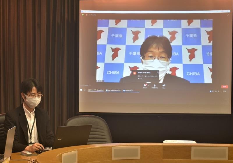 千葉県内など１７５社・団体が参加した銚子市沖洋上風力のオンライン説明会＝１８日、県庁
