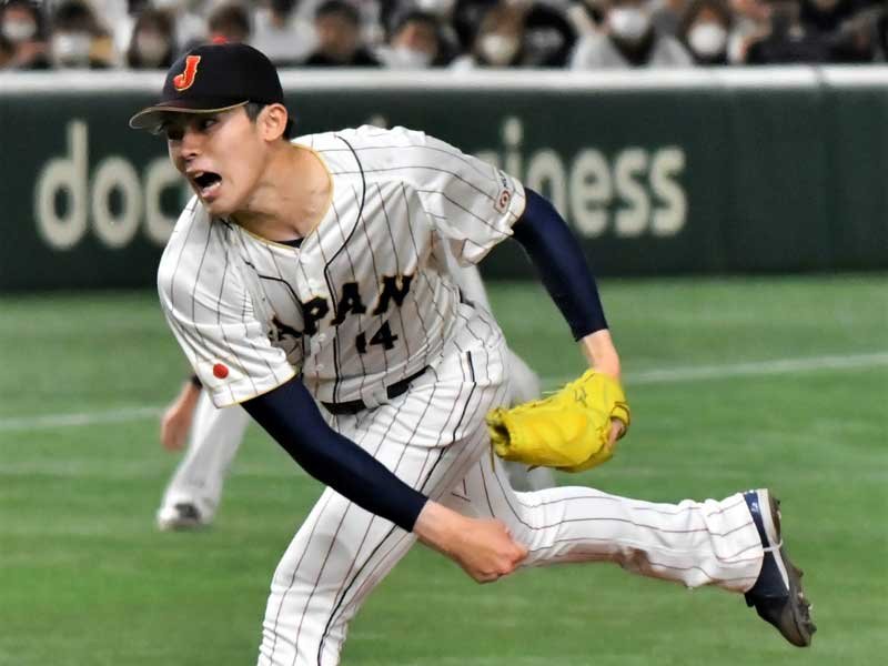 日本代表としてチェコ戦に先発登板した佐々木朗希投手＝１１日、東京都文京区の東京ドーム