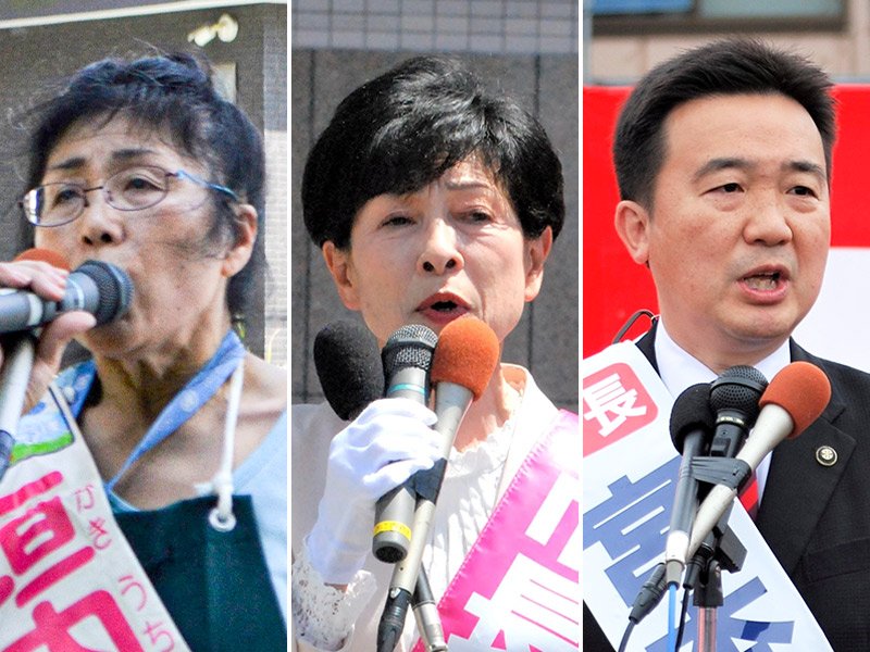 習志野市長選に立候補した垣内常子氏、藤崎統子氏、宮本泰介氏（左から届け出順）