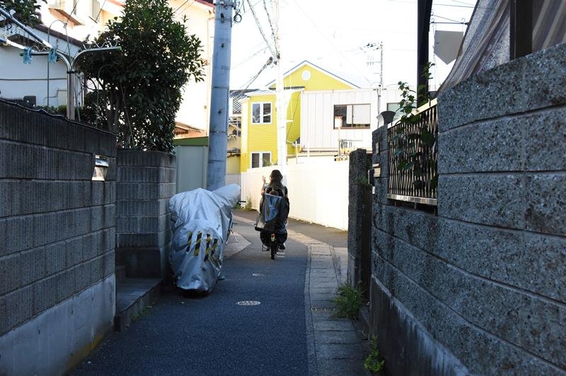 車が通れない細い路地に、木造住宅が密集して並ぶ＝浦安市猫実３丁目
