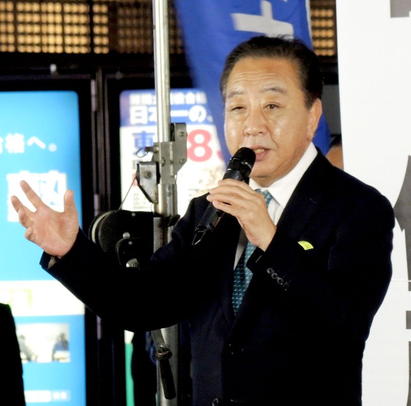 政権交代の必要性を訴える立憲民主党の野田代表＝１２日、柏市
