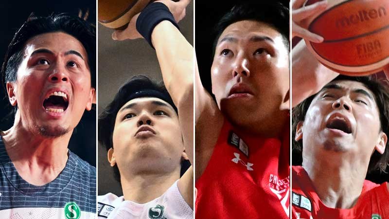 千葉ジェッツの（左から）富樫、渡辺、田代、原