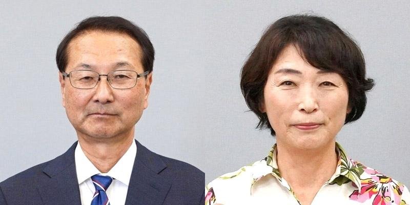 旭市長選に立候補した米本弥一郎氏（左）と戸村ひとみ氏