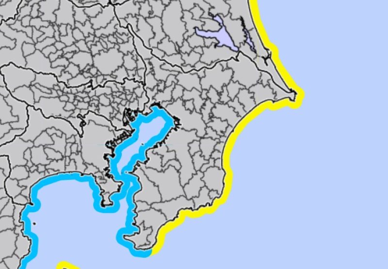 津波注意報の発表地域（気象庁ホームページより）