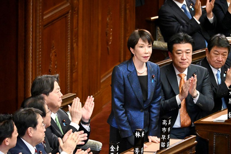 衆院の首相指名選挙で、首相に選出された自民党の高市早苗氏＝１８日午後、国会