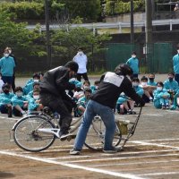 自転車と横断歩道を渡る歩行者の事故も再現された