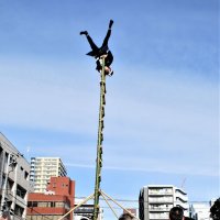 伝統の衣装で、逆立ちバランスも