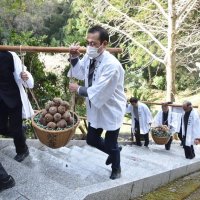 かご山積み担いで奉納　館山で国重文「里芋祭り」
