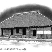 晩春の民家　柱にもたれた遠い日　絵・文　道塚元嘉　【民家の四季】
