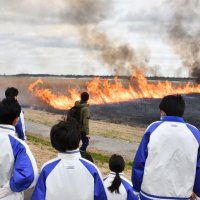 環境保全へヨシ焼き　中学生参加、意義学ぶ　東庄ヨシ原湿原