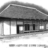 百日草の群生した庭　仲夏の民家　絵・文　道塚元嘉　【民家の四季】