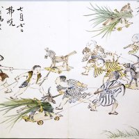 市原市・姉崎地区で明治時代に行われていた七夕行事を描いた廣瀬蘆竹の絵の原画（市原歴史博物館提供）
