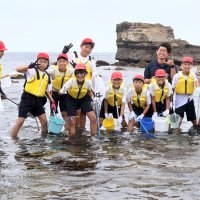 風早の磯で海浜生物採集を楽しむ市立豊浜小の児童ら＝勝浦市（同校提供）