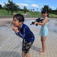 梅雨が明け水辺で遊ぶ子どもたち＝１８日、船橋市のふなばし三番瀬海浜公園