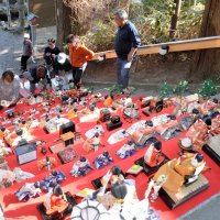 住民の手で石段に飾り付けられたひな人形＝１５日、市原市の高瀧神社