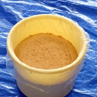 仕込み作業を終え、１年間発酵させるみそ

